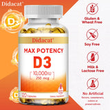 Vitamin D3 10,000 IU (250 mcg), Supports Immune Health, Calcium Absorption Muscle Function & Bone Strength, Dietary Supplement