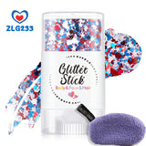 Patriotic Glitter Body Paint Stick with Makeup Remover Cloth, Red White Blue Face Paint for 4th of July, Sports Games