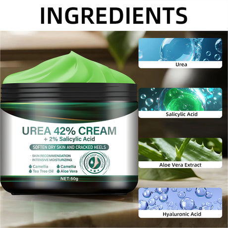 Urea 42% Foot Cream with Salicylic Acid - Intensive Cracked Heel Repair, Tea Tree & Aloe, Fast Absorption, Winter Therapy