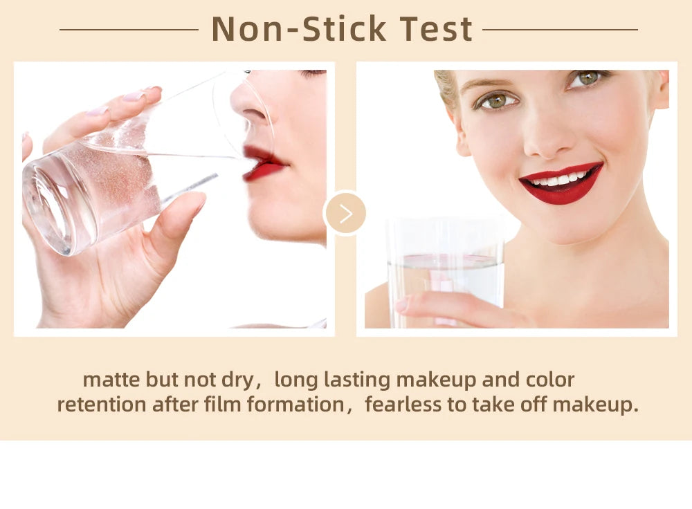 QIBEST Matte Liquid Lipstick Waterproof Long Lasting Velvet Lip Gloss Tint Tube Matte Nude Pigment Red Lipgloss Lips Makeup