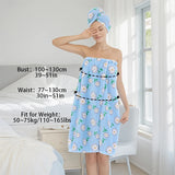 2 Pcs Combination Set Bath Skirt + Shower Cap Daisy Pastoral Style Wearable Bath Towel Skirt  Hair Wrap Flower Soft & Absorbent