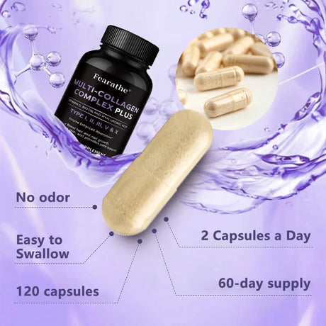 Multi Collagen Capsules, Type I/II/III/V/X Collagen, Biotin & Hyaluronic Acid, Support Skin Hair Nail Joint & Overall Wellness