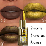 Two tone Color Metallic Lipstick Glitter Shimmer Lip Liner Pen Matte Velvet Finish High Pigment  Smooth Lip Tint Korean Makeup