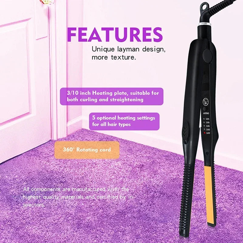 2-in-1 Mini Hair Straightener Curling Iron Professional Ceramic Short Flat Iron for Women & Men Beard Straightener