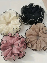 1/4Pcs New Korean Retro Folded Chiffon Oversize Scrunchies Women Sweet Temperament Fashion Exaggerated Hair Band Hair Accessorie
