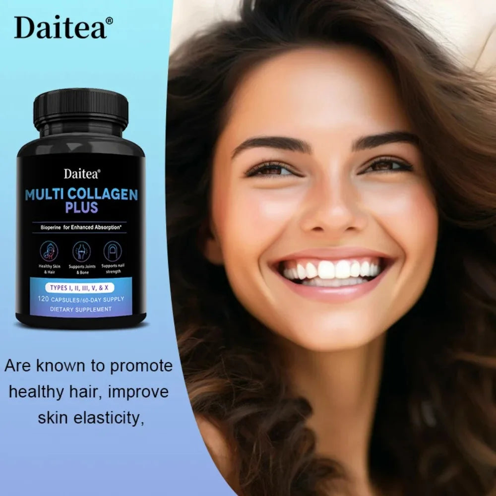 Multi Collagen Capsules (Types I, II, III, V & X) Support Skin Hair Nail Joint Health, Antioxidant, Anti-Aging