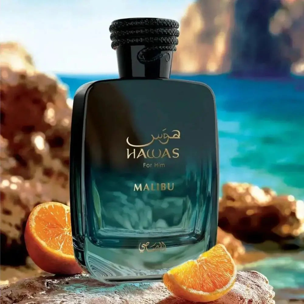 Rasasi Hawas Malibu EDP Perfume For Men 100ml Tropical Citrus Woody Long Lasting Cologne Luxury Gift Box Mens Fragrance