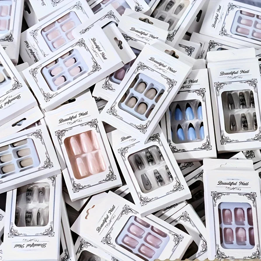 48 Pieces/96 Pieces Random Styles Press On Nails, Mixed False Nails With Various Fashion Shapes Random Delivery, Suitable For Women And Nail Art, Glamorous Painted False Nails, Must-Have For Manicure