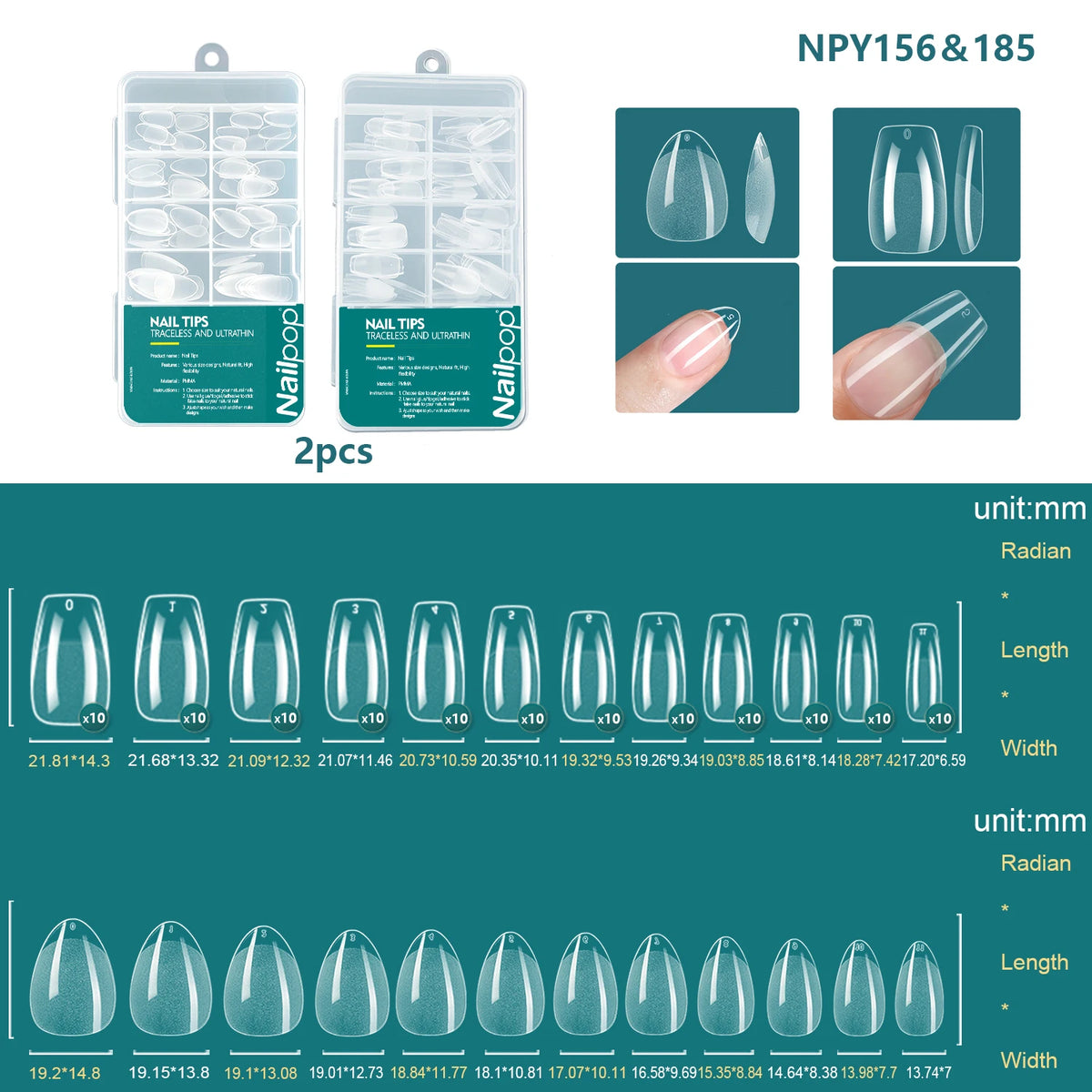 Nailpop 120pcs/box Gel X Nail Tips Medium Short Shape Almond/Square/Soft Gel Nail Tips False Nails Soak Off Easy Nail Extensions