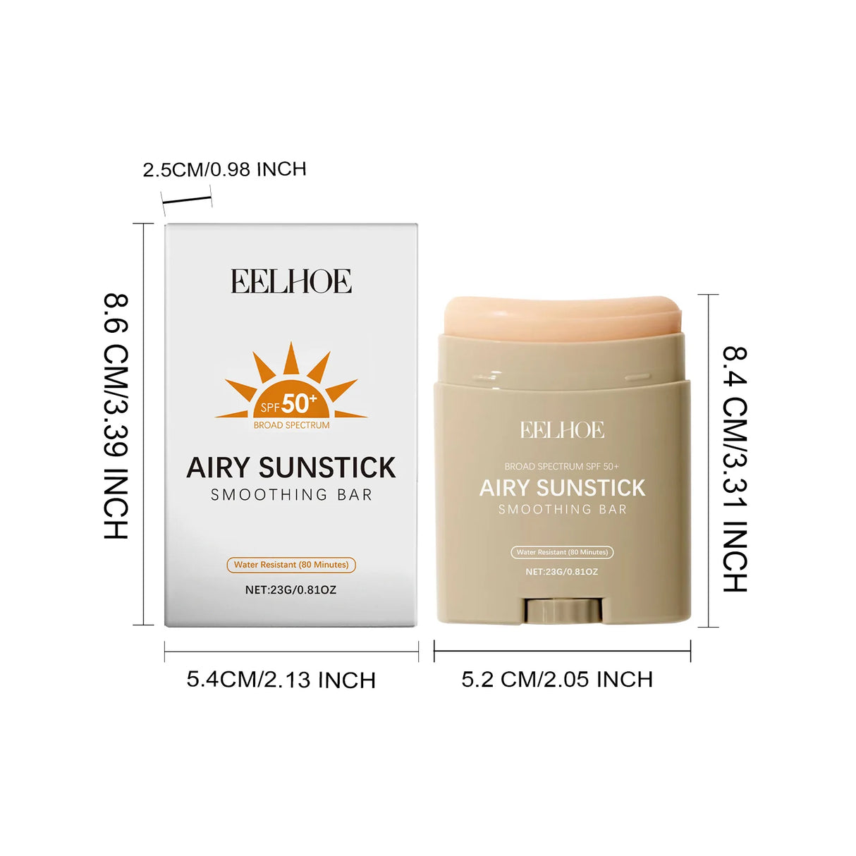 Eelhoe Skin Refreshing Sunscreen Stick Keep Refresh Full Coverage No Sticky for Dry Oily Control Waterproof Body Sunscreens 50+