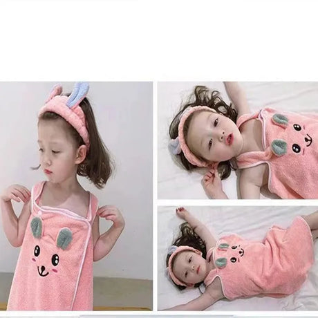 Children's bath towel, bathrobe, Wrap shower skirt Super soft children's absorbent beach towel suitable for 3-1 4year old girls