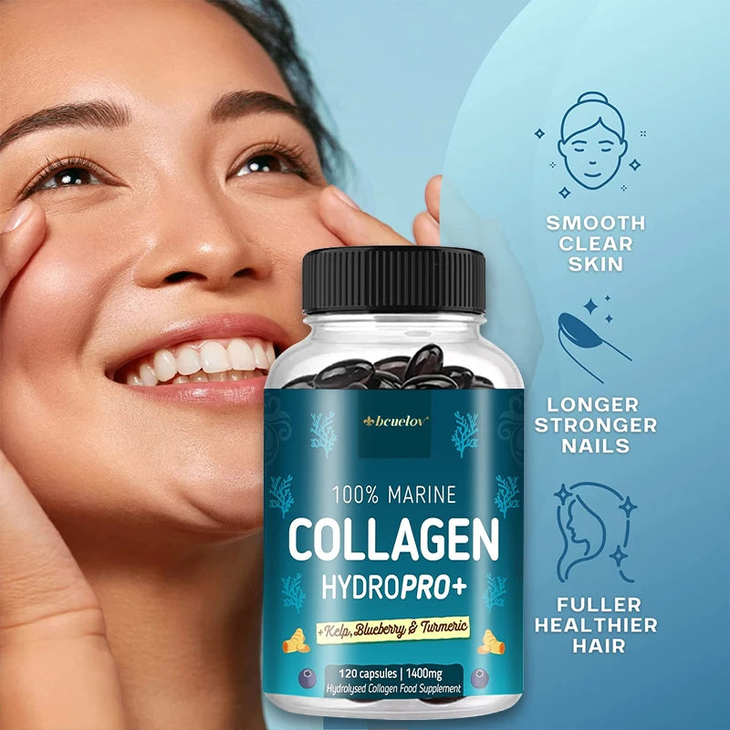 Bcuelov Marine Collagen Capsules - Helps with joint, hair, skin, nail support and overall health, firming skin
