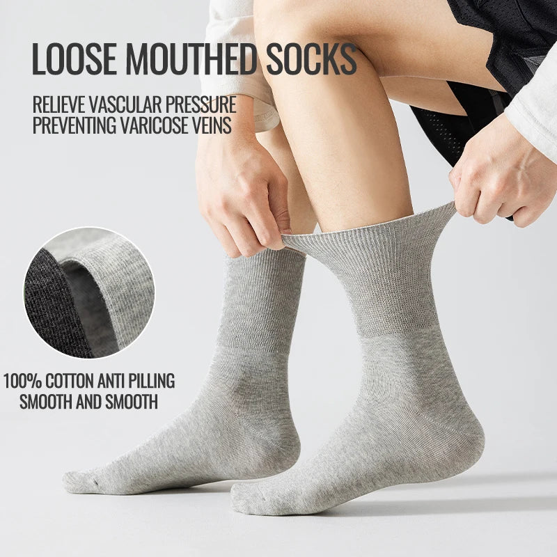 MiiOW Big Size Sock Men Pure Cotton Sock Anti Odor Fat Feet Elastic Widened Loose Sock Compression Sock Elderly Non-Binding Sock