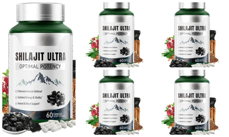 Shilajit Ultra with L-Arginine for Natural Energy and Vitality 60 Capsules Non-GMO  Endurance Stamina Antioxidant Supplement