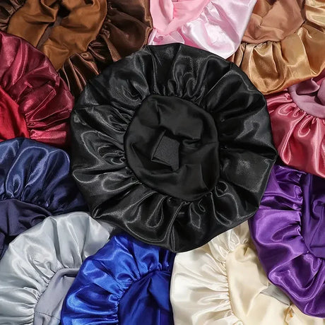 1Pc Women Wide Brim Satin Bonnet, Solid Color Waterproof Shower Cap Soft Silk Hair Protection Hat
