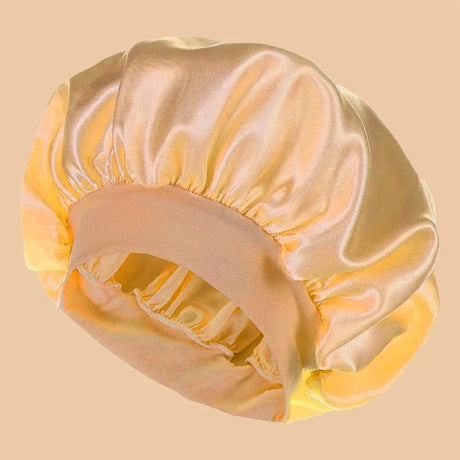 1Pc Women Wide Brim Satin Bonnet, Solid Color Waterproof Shower Cap Soft Silk Hair Protection Hat