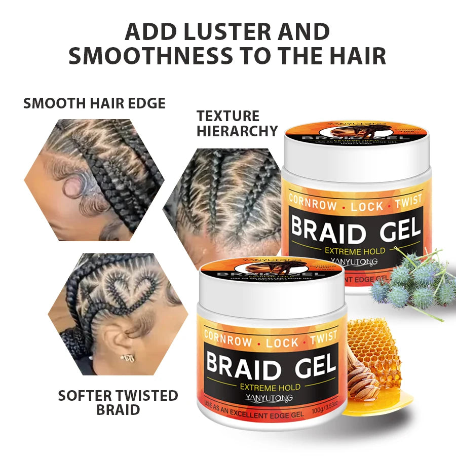 Styling Braiding Gel Wax Carbomer Long Lasting Strong Hold Pomade Anti-Frizz Smooth Hair Finishing Shaping Hair Edge Control