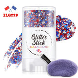 Patriotic Glitter Body Paint Stick with Makeup Remover Cloth, Red White Blue Face Paint for 4th of July, Sports Games
