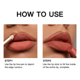 2-in-1 Lip Makeup Set, Matte Lipstick & Lip Liner Pencil, Nude Brown, Waterproof Long Lasting Tinted Lip Balm Contour Kit