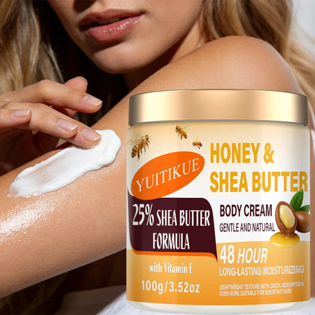 YUITIKUE Honey Shea Butter Body Cream 100g 48H Long Lasting Hydrating Lotion with Vitamin E for Dry Sensitive Skin