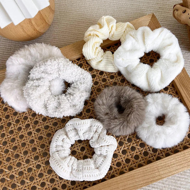 7/Pcs/Set Hair Rope Autumn Winter Furry Head Rope Headband for Woman Girls Fashion Sweet Hair band Tie Ponytail Rubber Band Gift