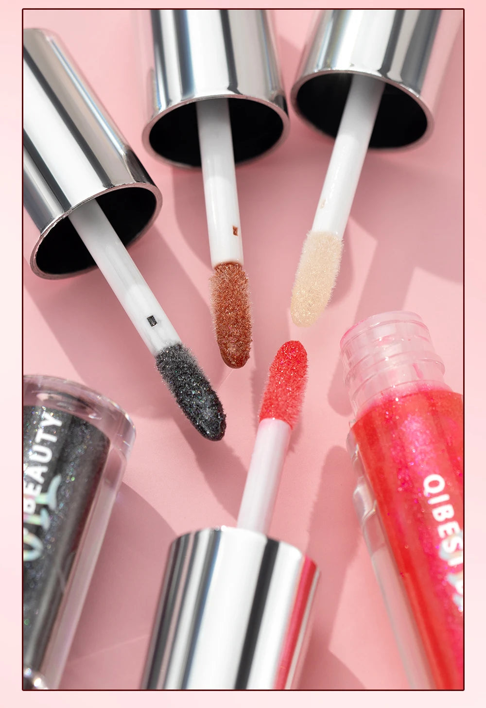 Qibest 8 Colors Moisturizing Diamond Shimmer Glitter Lip Gloss Makeup Sparkling Glitter Liquid Lipstick Pearl Lipgloss Tint