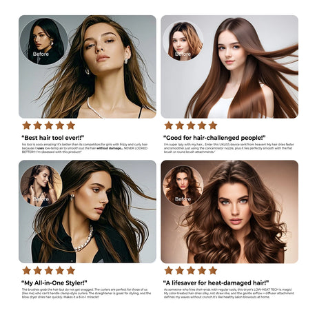 8 in 1 Hair Dryer Brush High Speed Brushless Blow Dryer Negative Ionic Hair Heating Brush Hot Air Styling Comb Auto Hair Curle