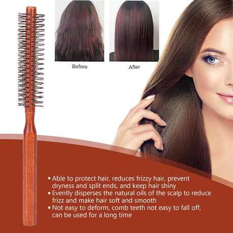 Round Styling Hair Brush Curling Roller Hairbrush Small Wood Brush Unisex for Blow Drying Home Use Curling Brush