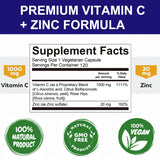 Alxfresh Vitamin C 1000mg with Zinc 20mg | Vitamin Dietery Supplement | Non-GMO & Gluten Free Vegan | for Immune Support Caps