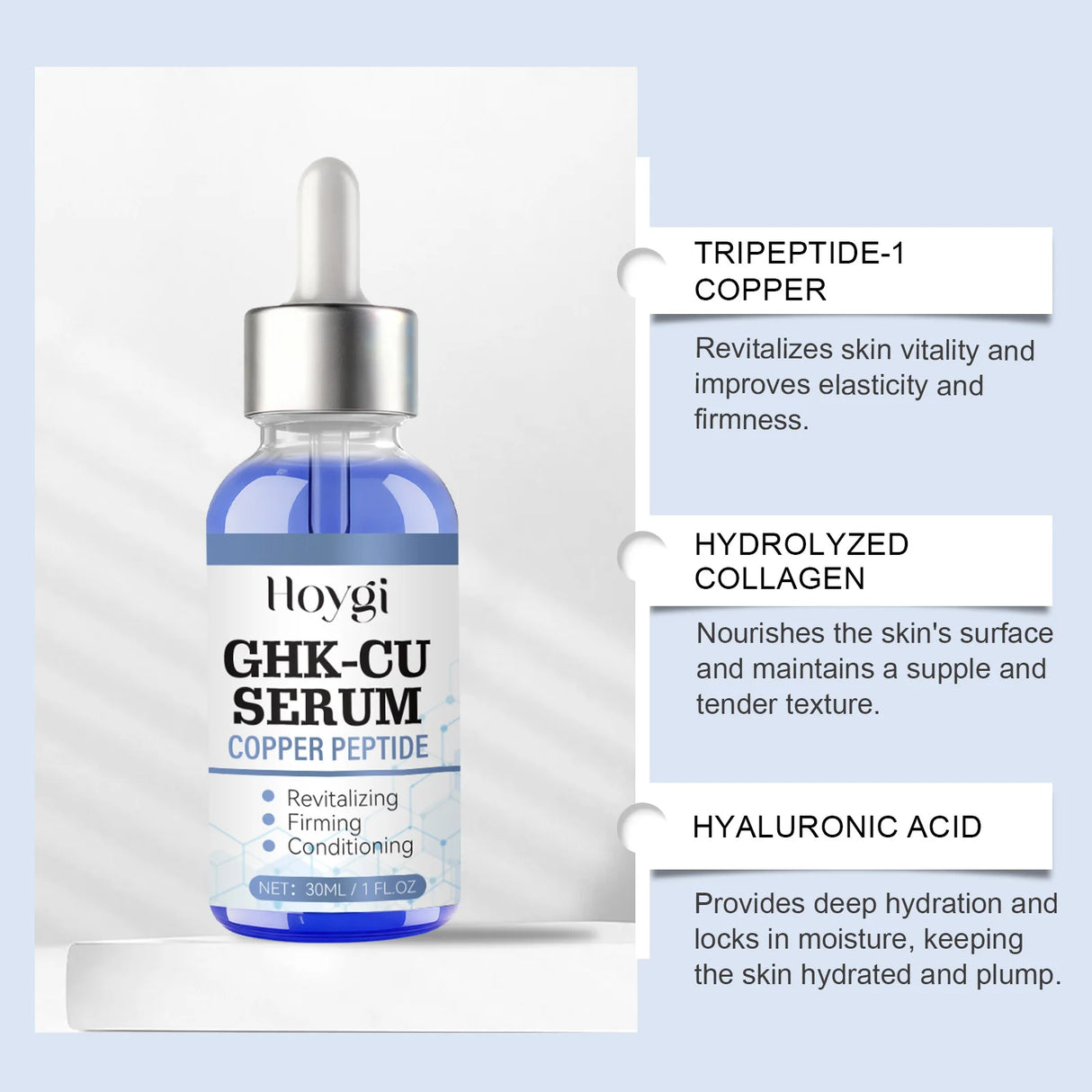 30ml Copper Peptide Serum GHK-Cu Face Firming Lifting Fade Fine Lines Shrink Pores Barrier Repair Hyaluronic Acid Moisturizer