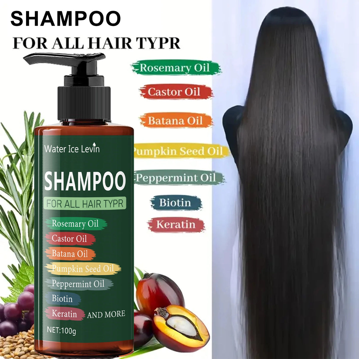 7in 1 Hair Shampoo - 250g 7 in 1 Shampoo - Cooling and Moisturizing for Damaged Hair, Split Ends, Anti-Breakage, Rich in Lavender, Rapeseed Oil, Peppermint Oil, Biotin, and Keratin