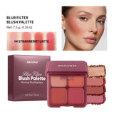 4 Shades Blush Palette Matte & Shimmer Two Textures Rich Pigment Long-wear Soft Blur Finishing Compact Blush Daily Cheek Makeup