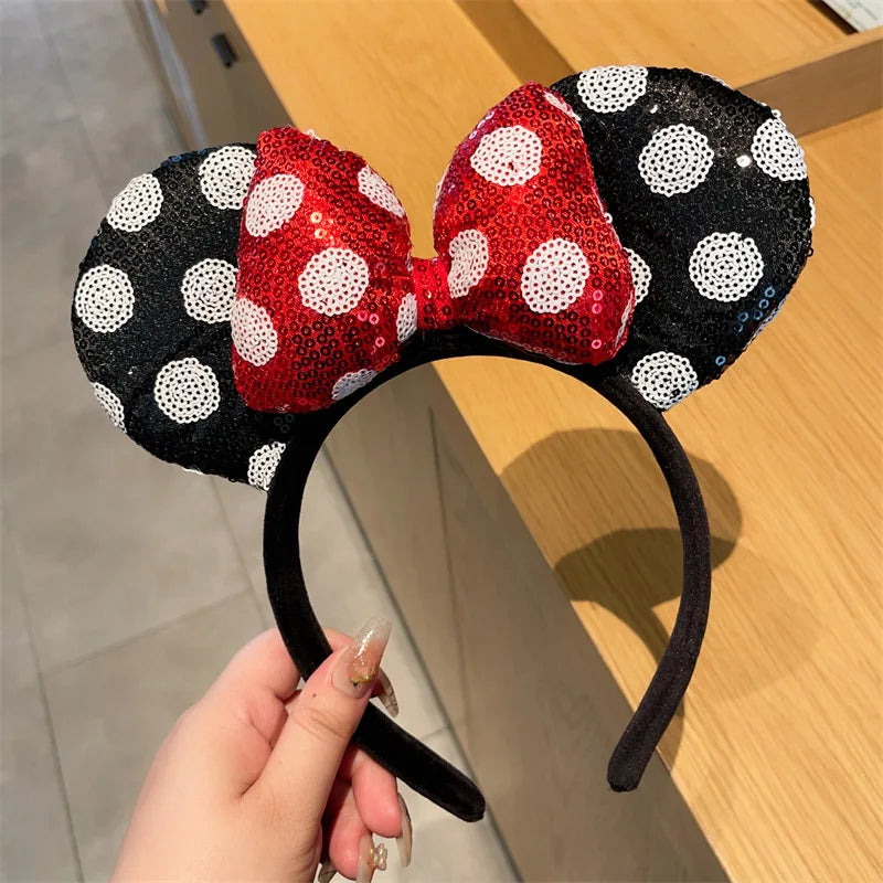 Mouse Ears Headband Girls Polka Dot Bow Sparkling Cartoon Hairdband Holiday Party Travel Hair Accessories Festival Party