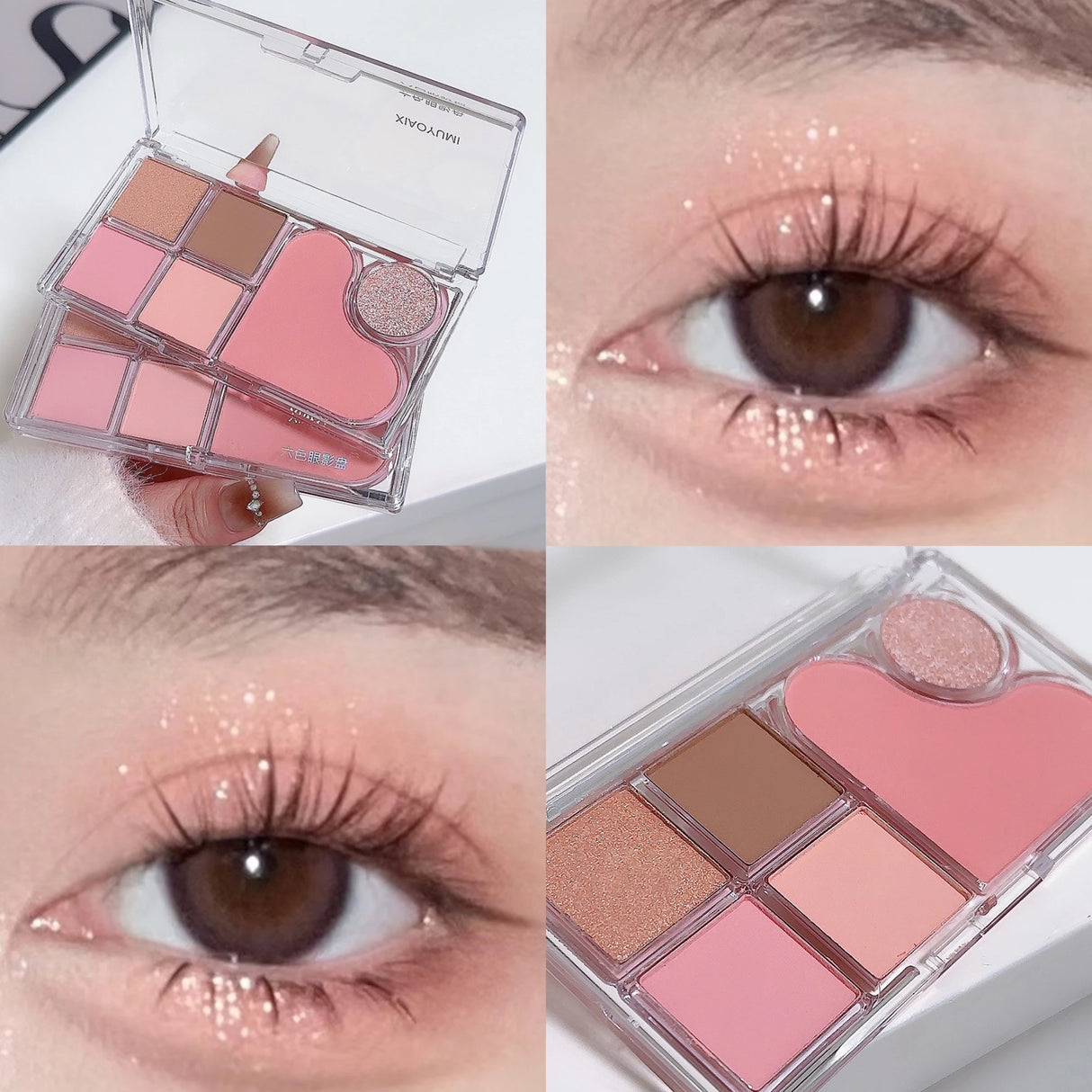 Light and shadow integrated eye shadow tray matte pearl tender pink makeup pure desire style six-color eye shadow