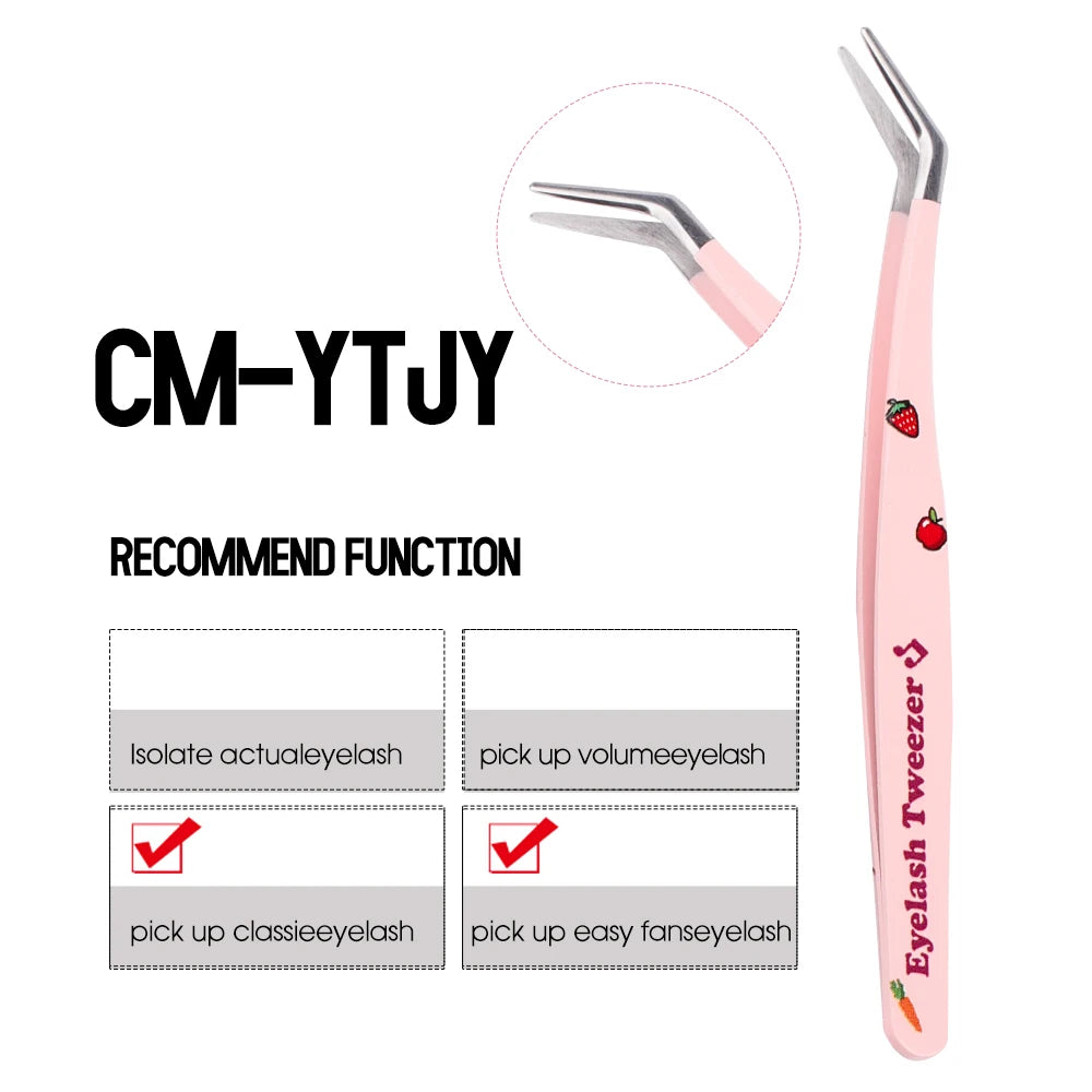 GEMERRY Eyelash Pink Strawberry Stainless Steel Superhard Tweezers For Lash Extension High Precision Anti-Static Makeup Tweezer