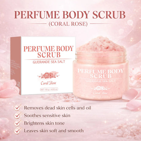 120g Sea Salt Perfume Exfoliating Body Scrub for Smooth Skin Body, Brighten Skin Tone,Amber & Vanilla Scent, Coral Rose Scent