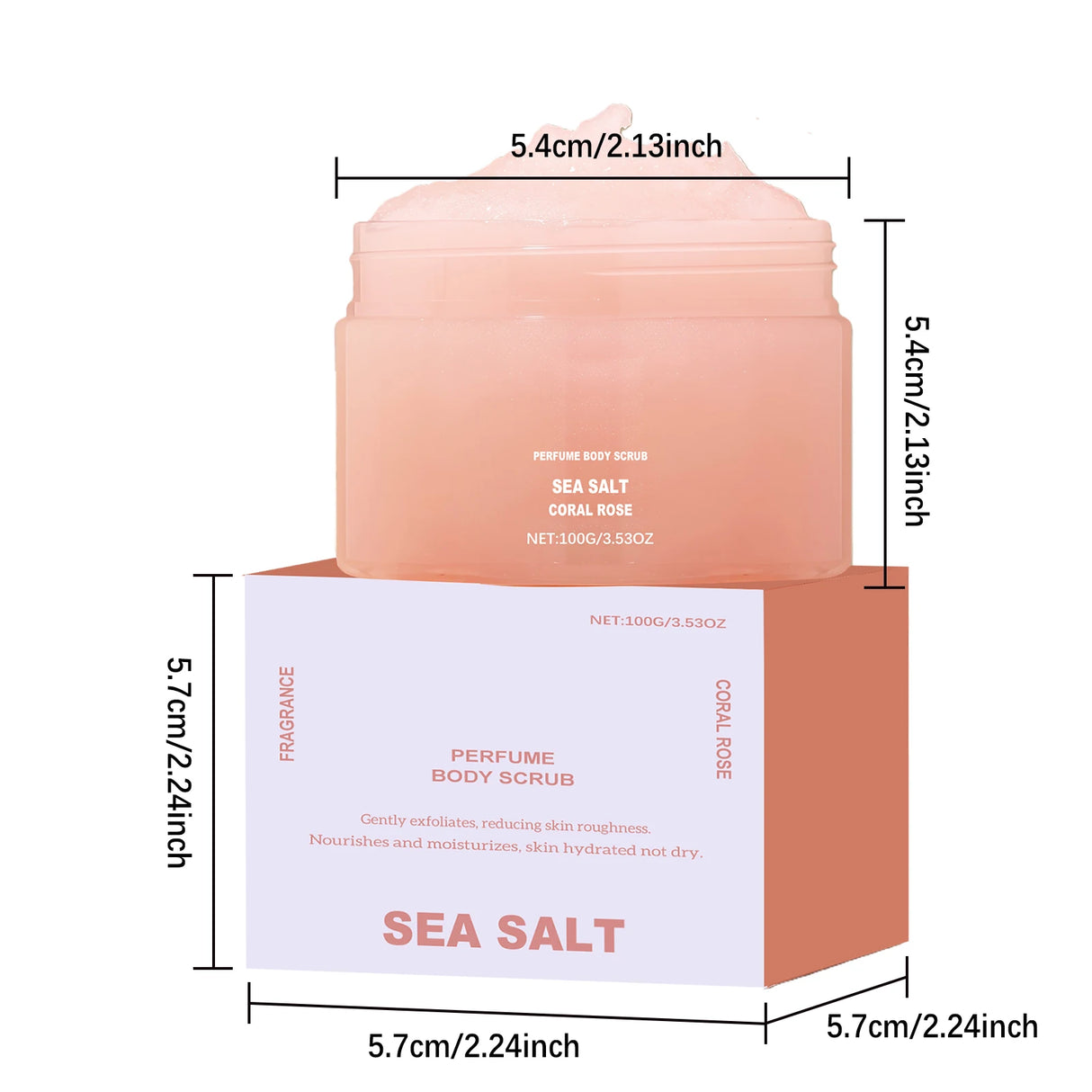 Perfume Body Scrub Hydrating Smoothing Skin Natural Exfoliating Salt Rose Coral Amber Vanilla Scent Moisturizing Cleansing Skin
