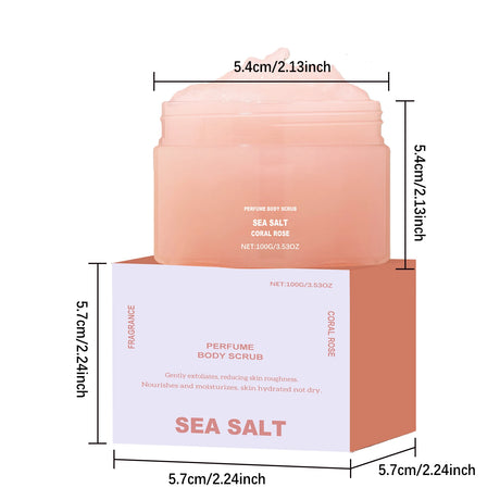 Perfume Body Scrub Hydrating Smoothing Skin Natural Exfoliating Salt Rose Coral Amber Vanilla Scent Moisturizing Cleansing Skin