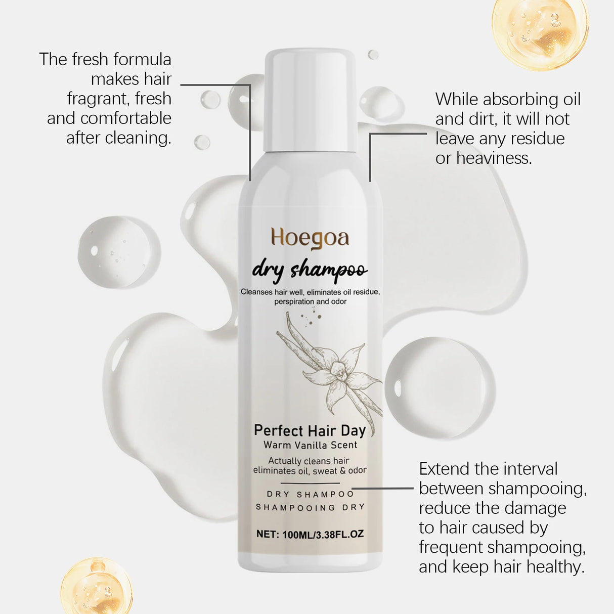 Vanilla Dry Shampoo Spray: Mild Dry Shampoo for Hair Repair, Taming Frizz, Adding Volume & Easy Hair Styling