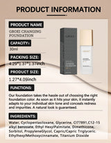 GROEI Changing Foundation SPF 15 - 30ml Adaptive Color Makeup, Auto-Match Your Skin Tone, Lightweight Cover Blemishes & Redness