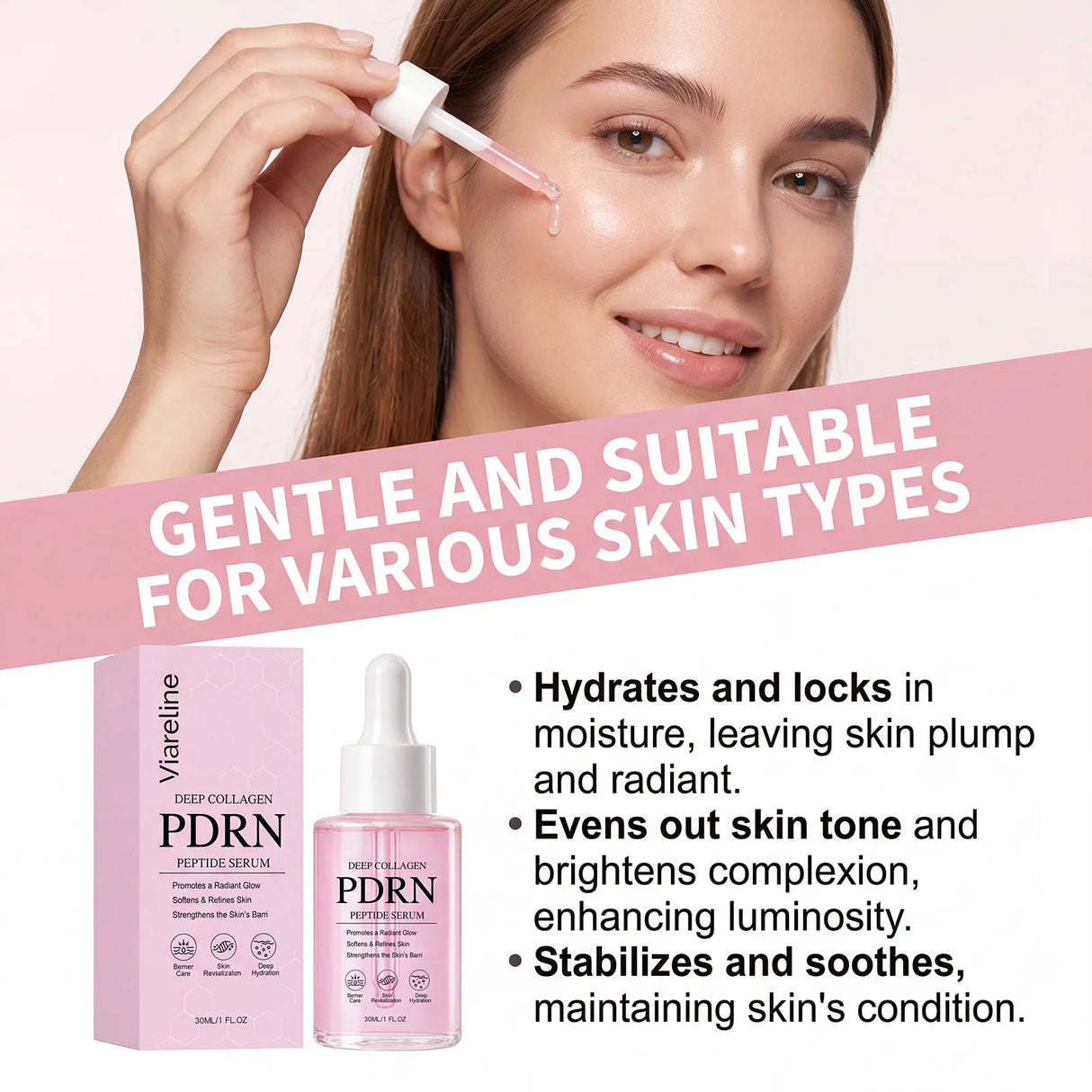 Collagen PDRN Peptide Serum For Barrier Repair Hydrating Revitalizing Anti Aging Formula Brightening Face Glow Treatment Essence