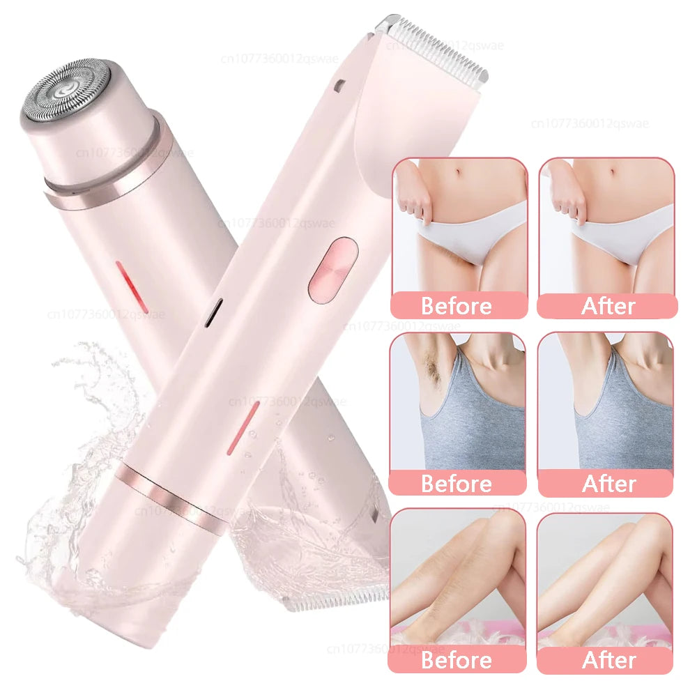 Women Electric Shaver Dual Head Bikini Trimmer Waterproof Body Hair  Trimmer Facial Hair Remover for Bikini Underarm Leg Arm