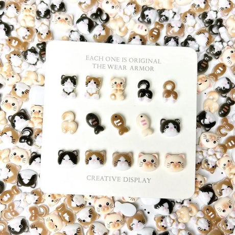 20Pcs Cartoon Cute Cat Head Butt Nail Art Charms Luminous Painting Small Fish Cat Resin Nail Decorations for DIY Hairpin Nails