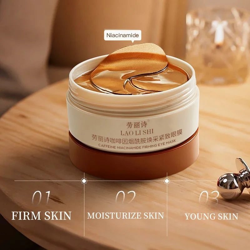 A Box of 60 Caffeine and Niacinamide Revitalizing and Firming Eye Masks, Rich in Ingredients Beneficial for the Body, Can Be Used on the Entire Face, Releasing Eye Strain at Any Time, Providing Hydration and Firming, Alcohol-