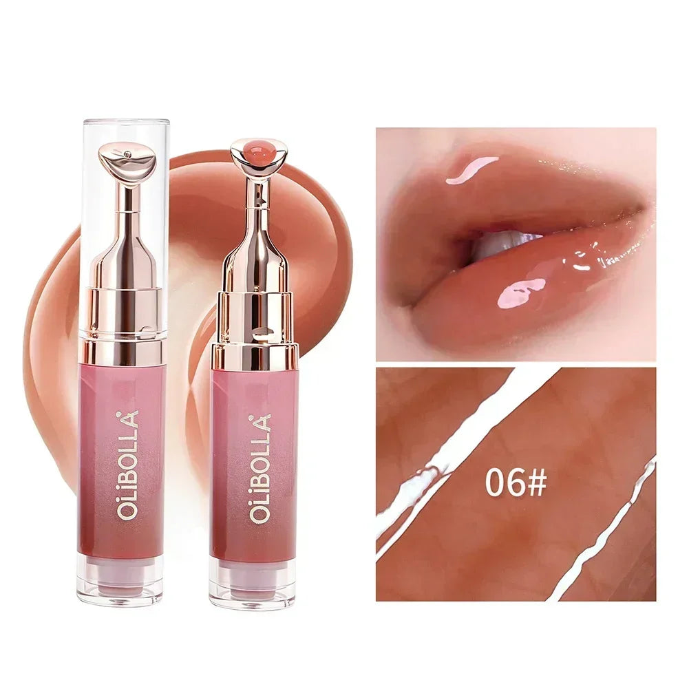 Lip Repair Plumping Lip Gloss, Metal Massage Wand Hydrating Mirror Glass Lip Oil, Waterproof Non-sticky Shiny Lip Tint