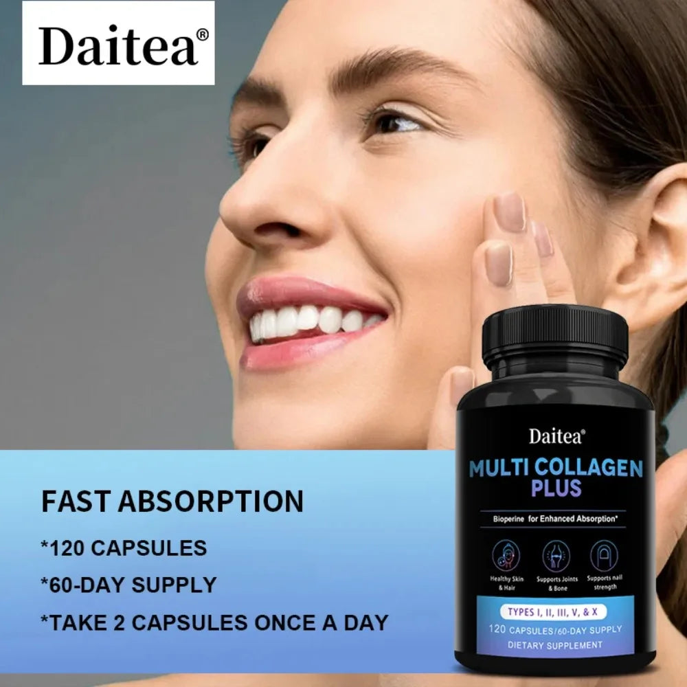 Multi Collagen Capsules (Types I, II, III, V & X) Support Skin Hair Nail Joint Health, Antioxidant, Anti-Aging