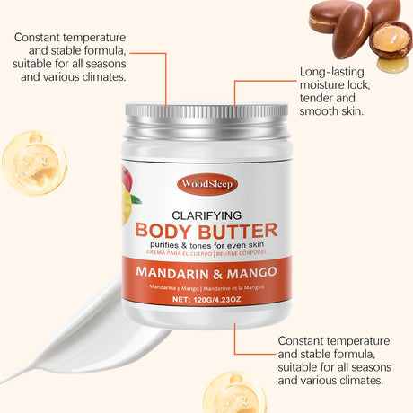 Woodsleep Coconut Body Butter Cream Long Lasting Smooth Skin Firming Anti Crack Honey Mango Papaya Moisturizing Body Cream 120g