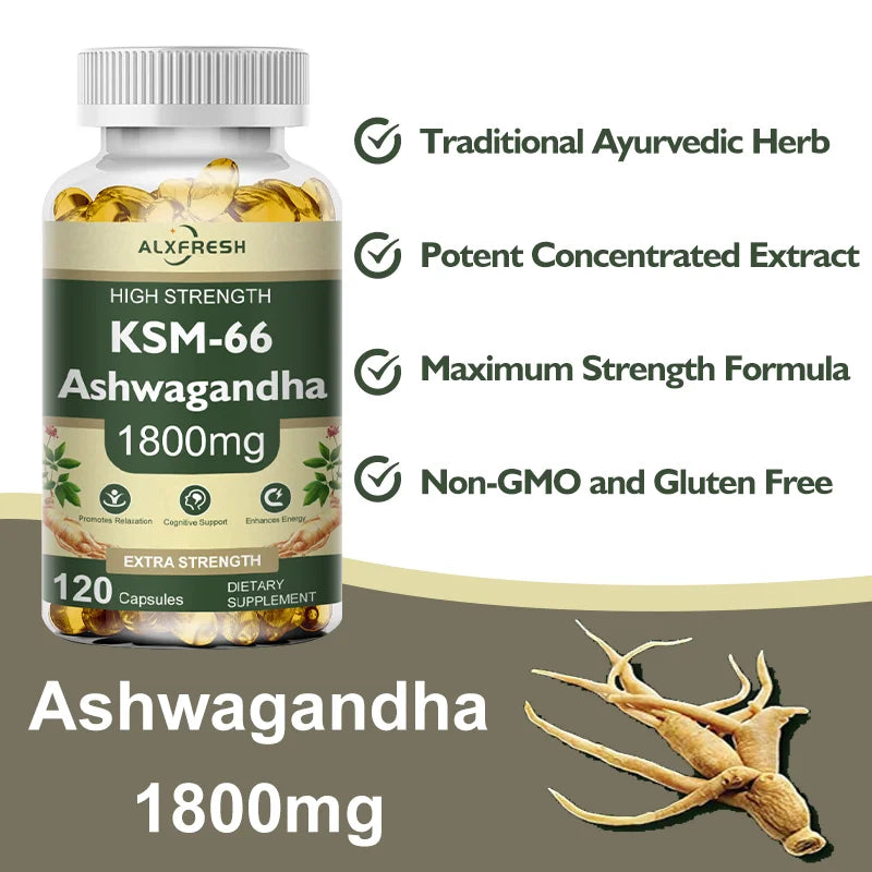 Ashwagandha Capsules Support Antioxidant Lipid-lowering Stress-relief Improve Sleep Enhance Immunity Increase Energy and Focus