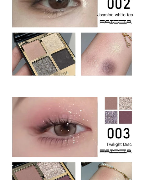 Faiccia 4-Color Mojito Eyeshadow Palette - Earth Pink Brown, Glitter Matte, Brightening, Perfect for Daily & Party Looks