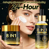 SEYHZE 8in1 Hydrating Facial Serum & Tightening Cream Set 2pcs Skincare Kit with Niacinamide Collagen Ceramides Aloe + Snow Aloe